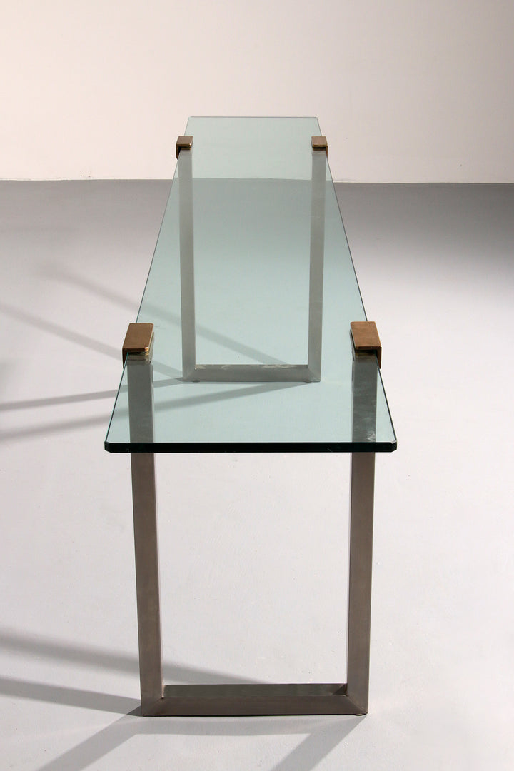 Side Table Glass and Brass by Peter Ghyczy Model T54 1970