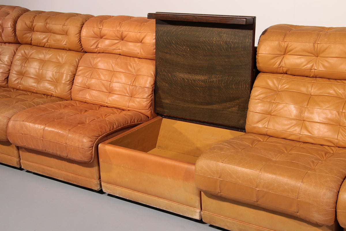Stunning Modular 1970s Cognac Leather Sofa Set
