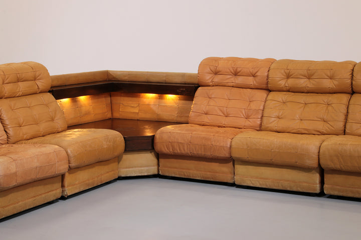 Stunning Modular 1970s Cognac Leather Sofa Set