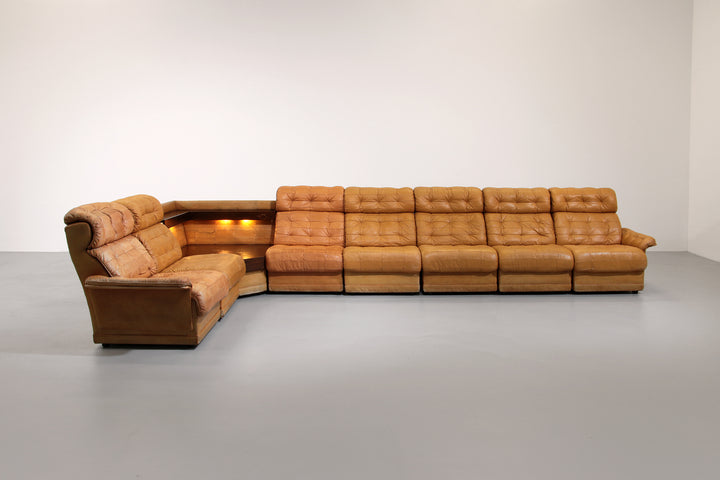 Stunning Modular 1970s Cognac Leather Sofa Set