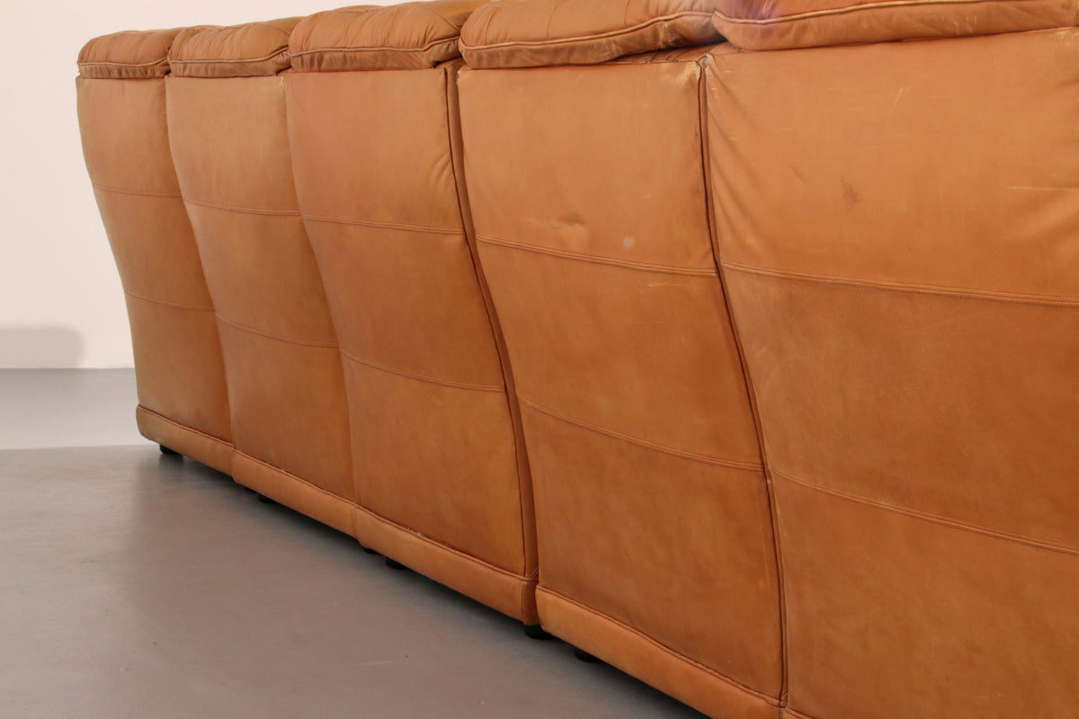 Stunning Modular 1970s Cognac Leather Sofa Set