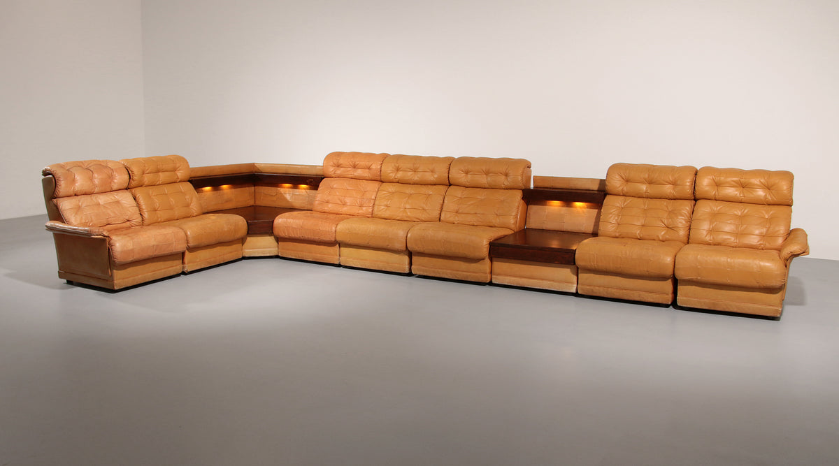 Stunning Modular 1970s Cognac Leather Sofa Set