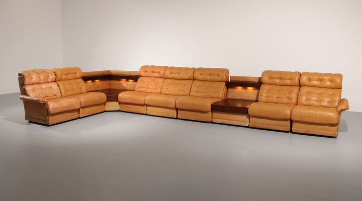 Stunning Modular 1970s Cognac Leather Sofa Set