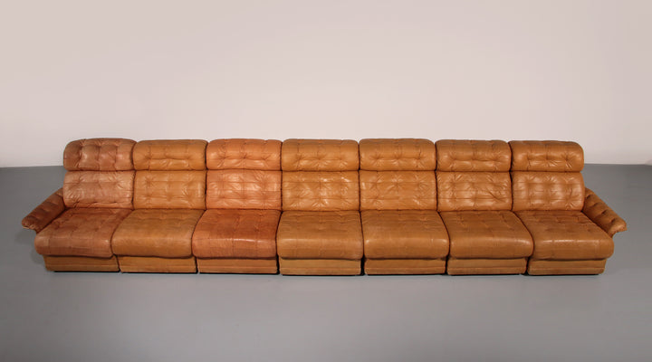Stunning Modular 1970s Cognac Leather Sofa Set