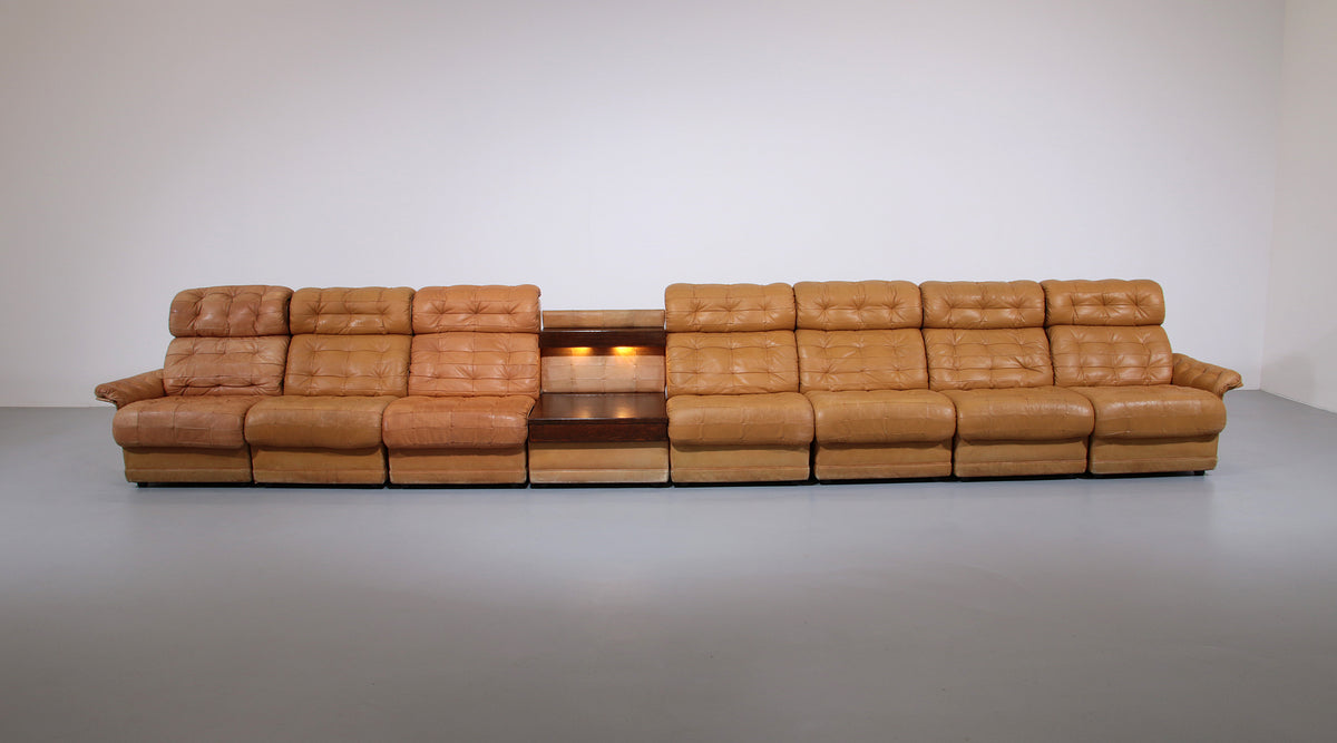 Stunning Modular 1970s Cognac Leather Sofa Set