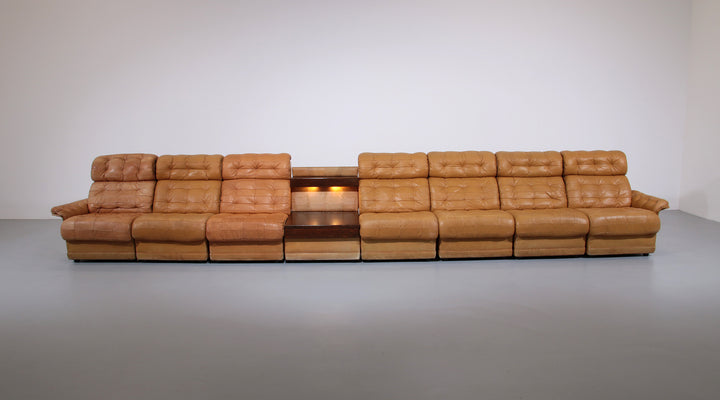 Stunning Modular 1970s Cognac Leather Sofa Set