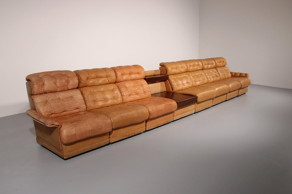 Stunning Modular 1970s Cognac Leather Sofa Set