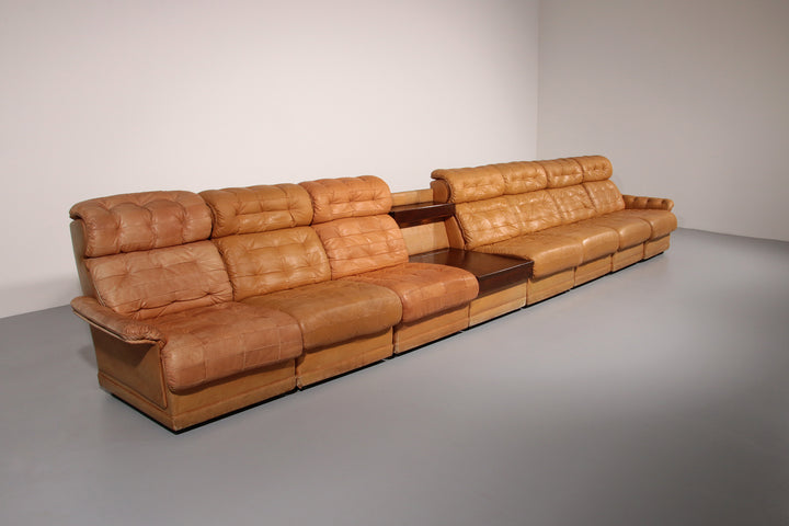 Stunning Modular 1970s Cognac Leather Sofa Set