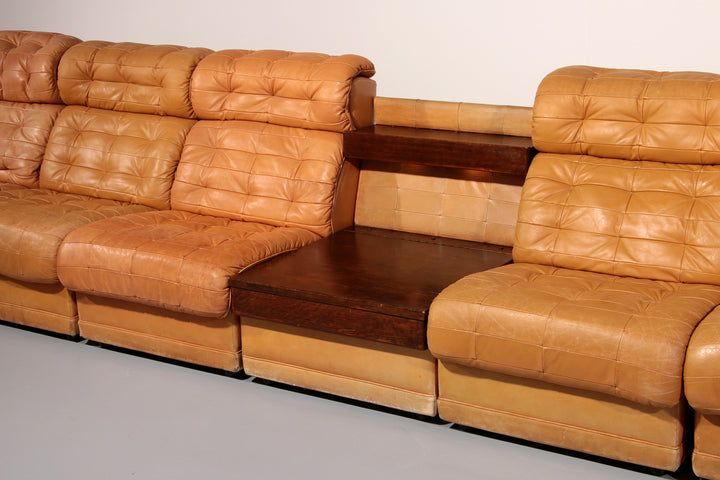 Stunning Modular 1970s Cognac Leather Sofa Set