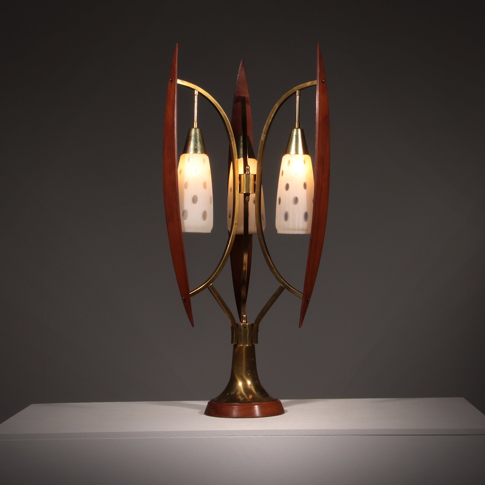 Biomorphic Table Lamp by Majestic Company Lamp Walnut and brass 1960