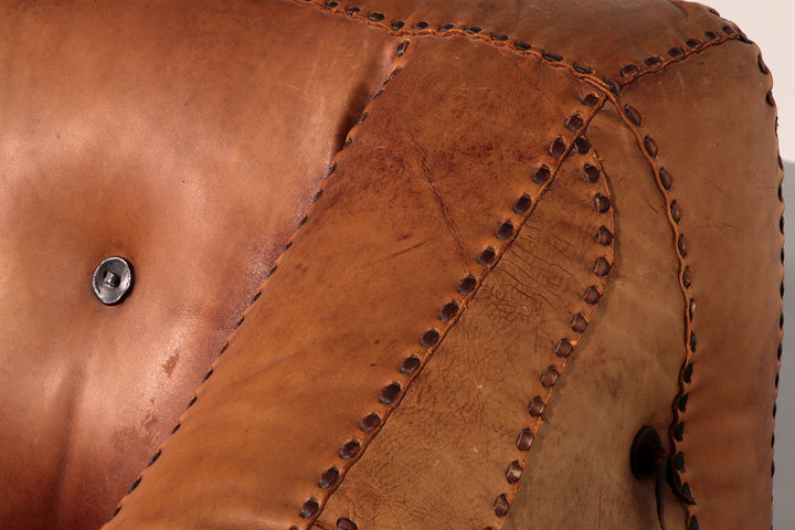 Rare 1970s Italian Brutalist Leather Loveseat – Sculptural Two-Seater