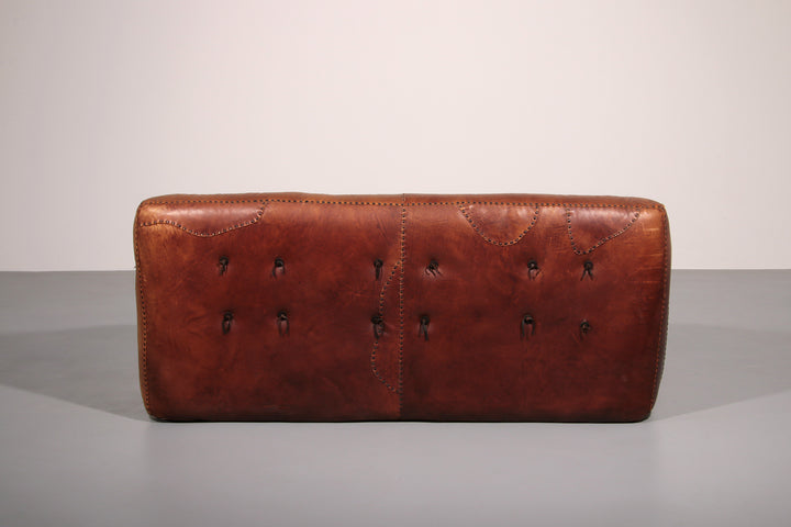 Rare 1970s Italian Brutalist Leather Loveseat – Sculptural Two-Seater