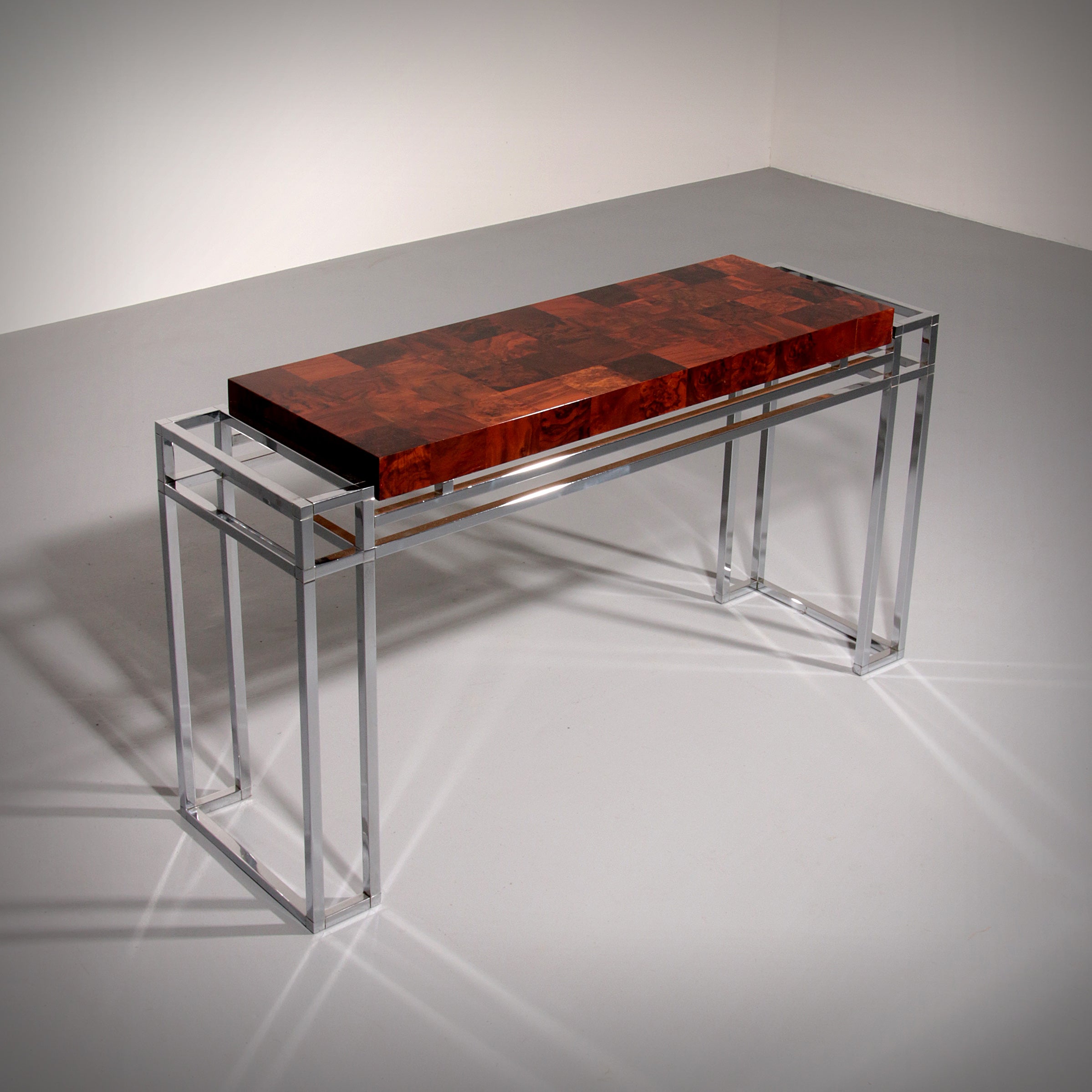 Chrome and Wood Console Table from Aldo Tura, 1970s