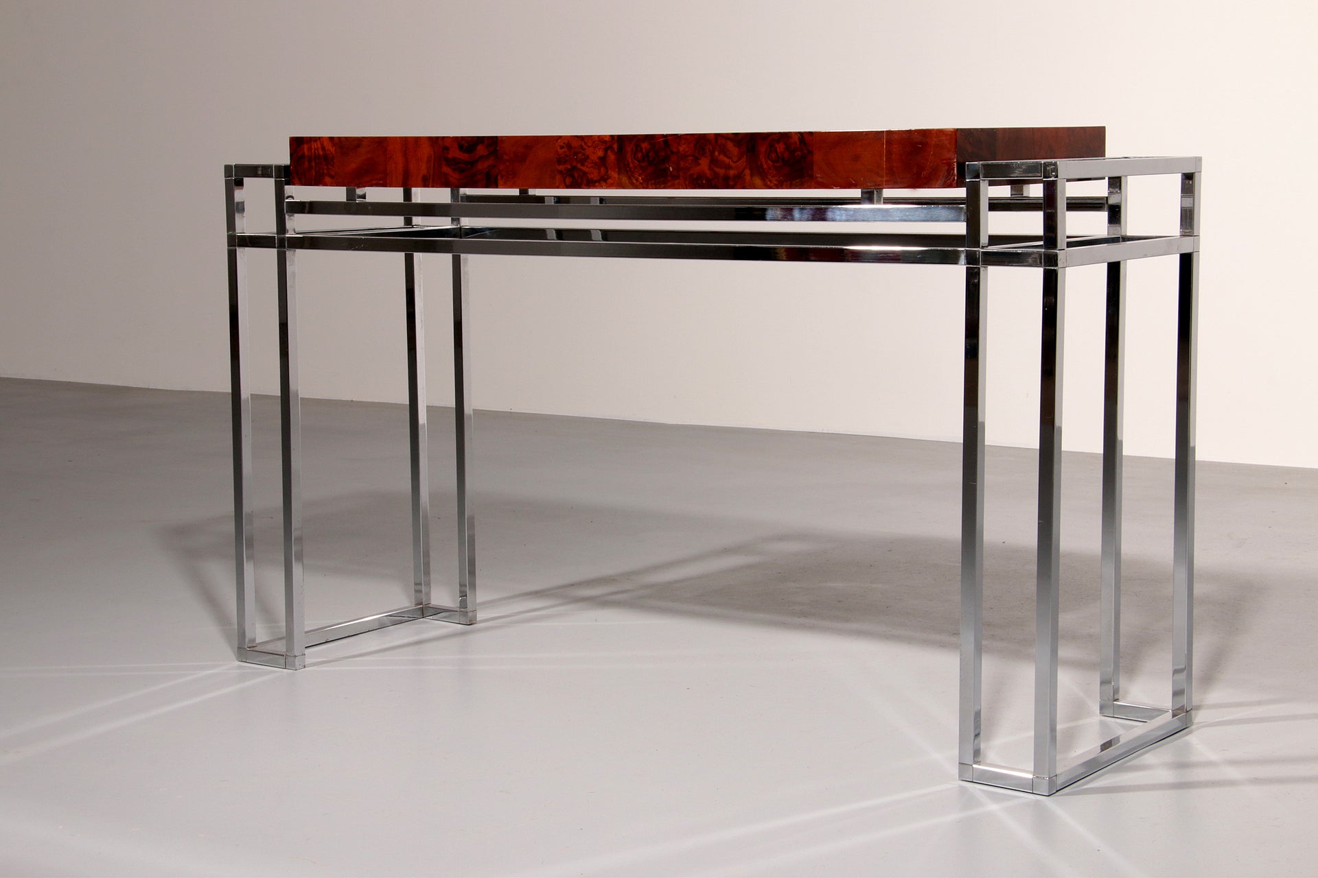 Chrome and Wood Console Table from Aldo Tura, 1970s