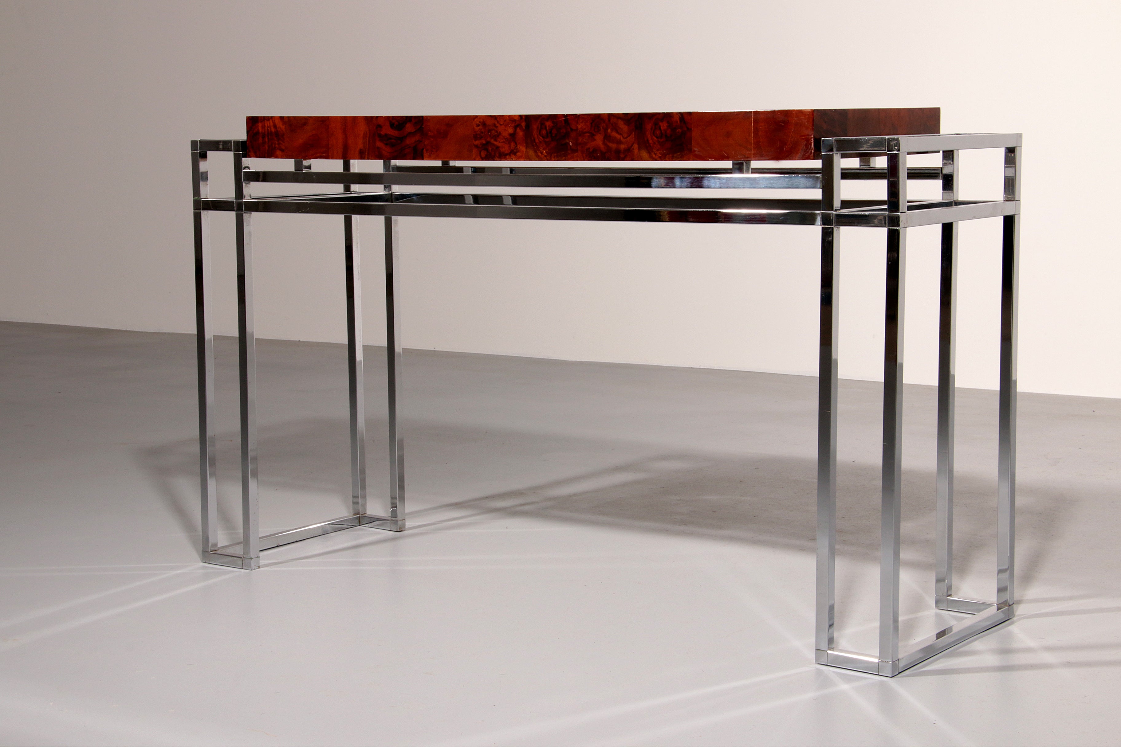Chrome and Wood Console Table from Aldo Tura, 1970s
