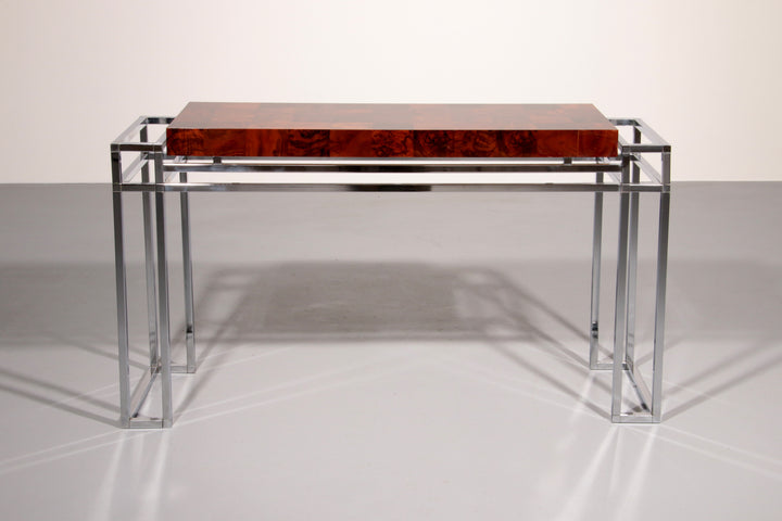 Chrome and Wood Console Table from Aldo Tura, 1970s