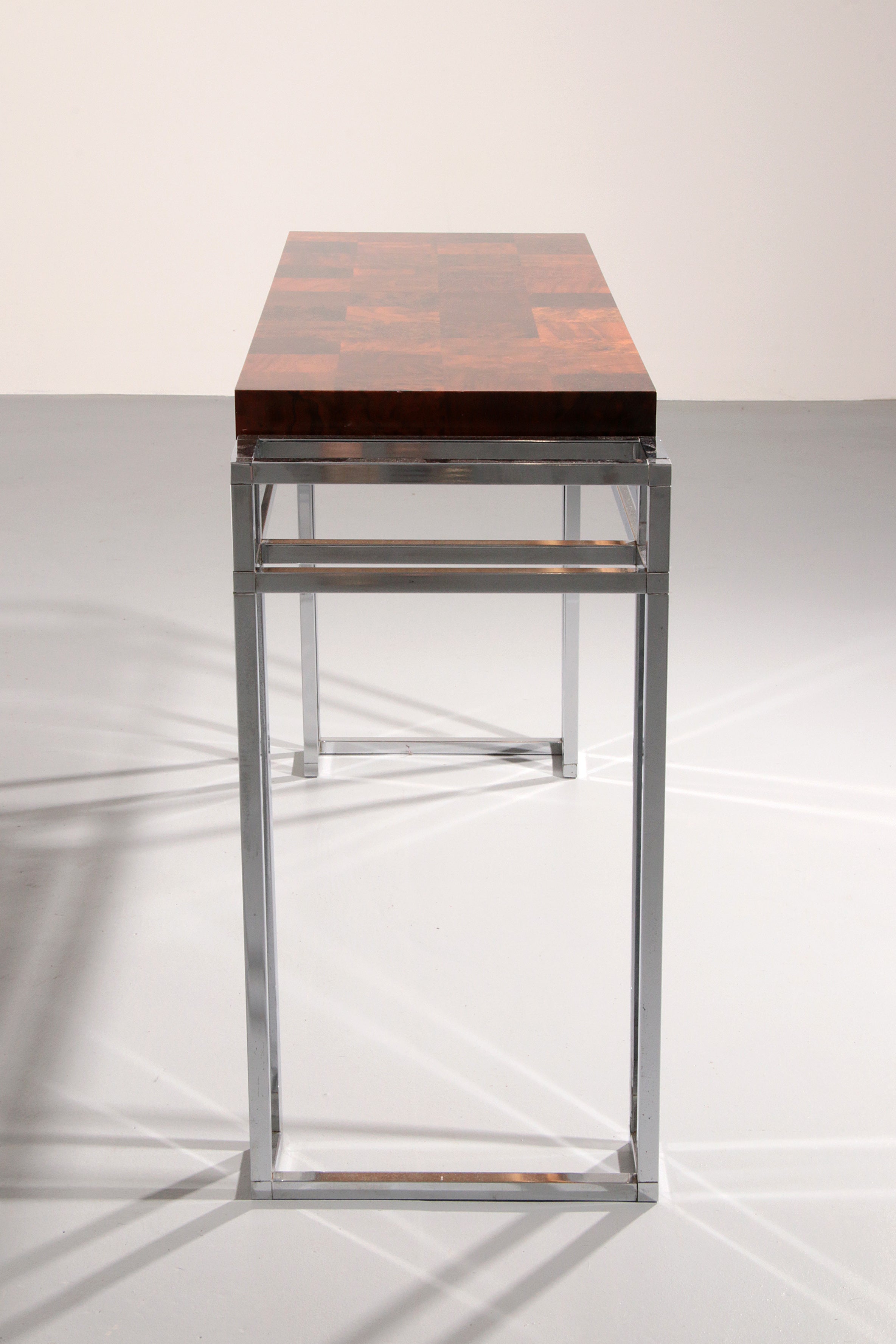 Chrome and Wood Console Table from Aldo Tura, 1970s