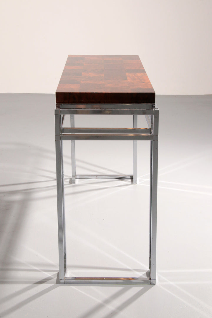 Chrome and Wood Console Table from Aldo Tura, 1970s