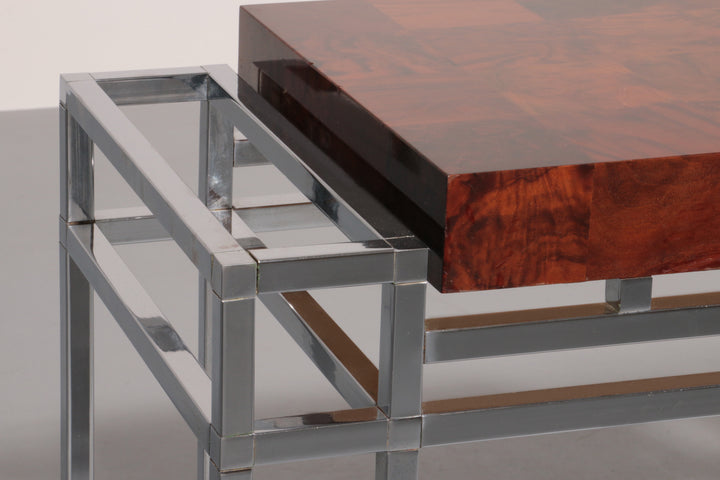 Chrome and Wood Console Table from Aldo Tura, 1970s