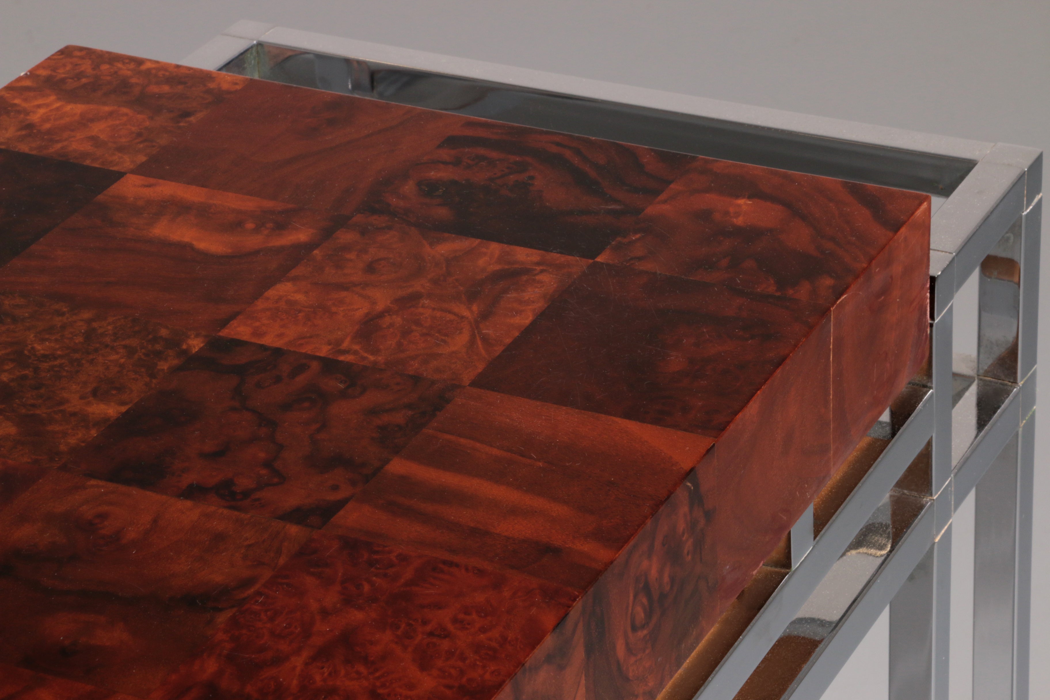 Chrome and Wood Console Table from Aldo Tura, 1970s