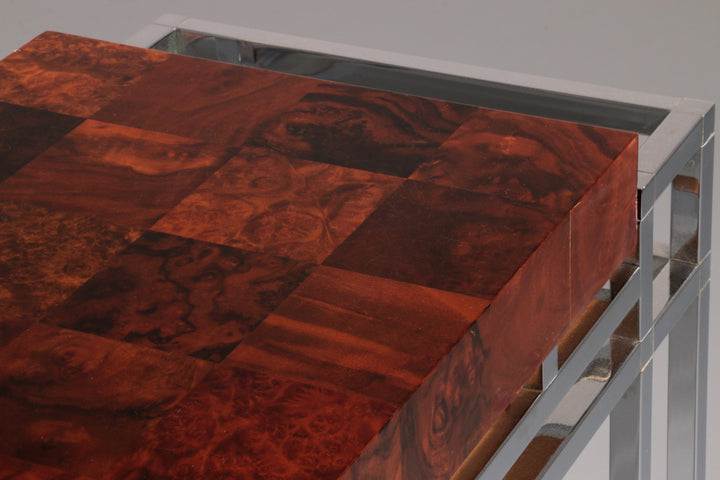 Chrome and Wood Console Table from Aldo Tura, 1970s