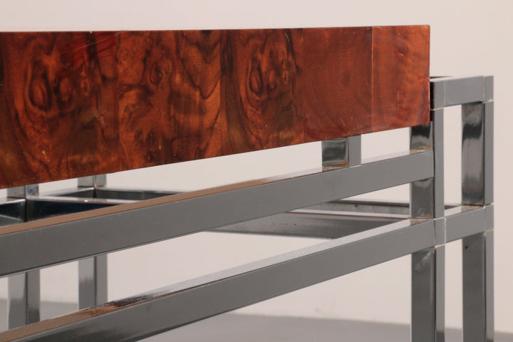 Chrome and Wood Console Table from Aldo Tura, 1970s