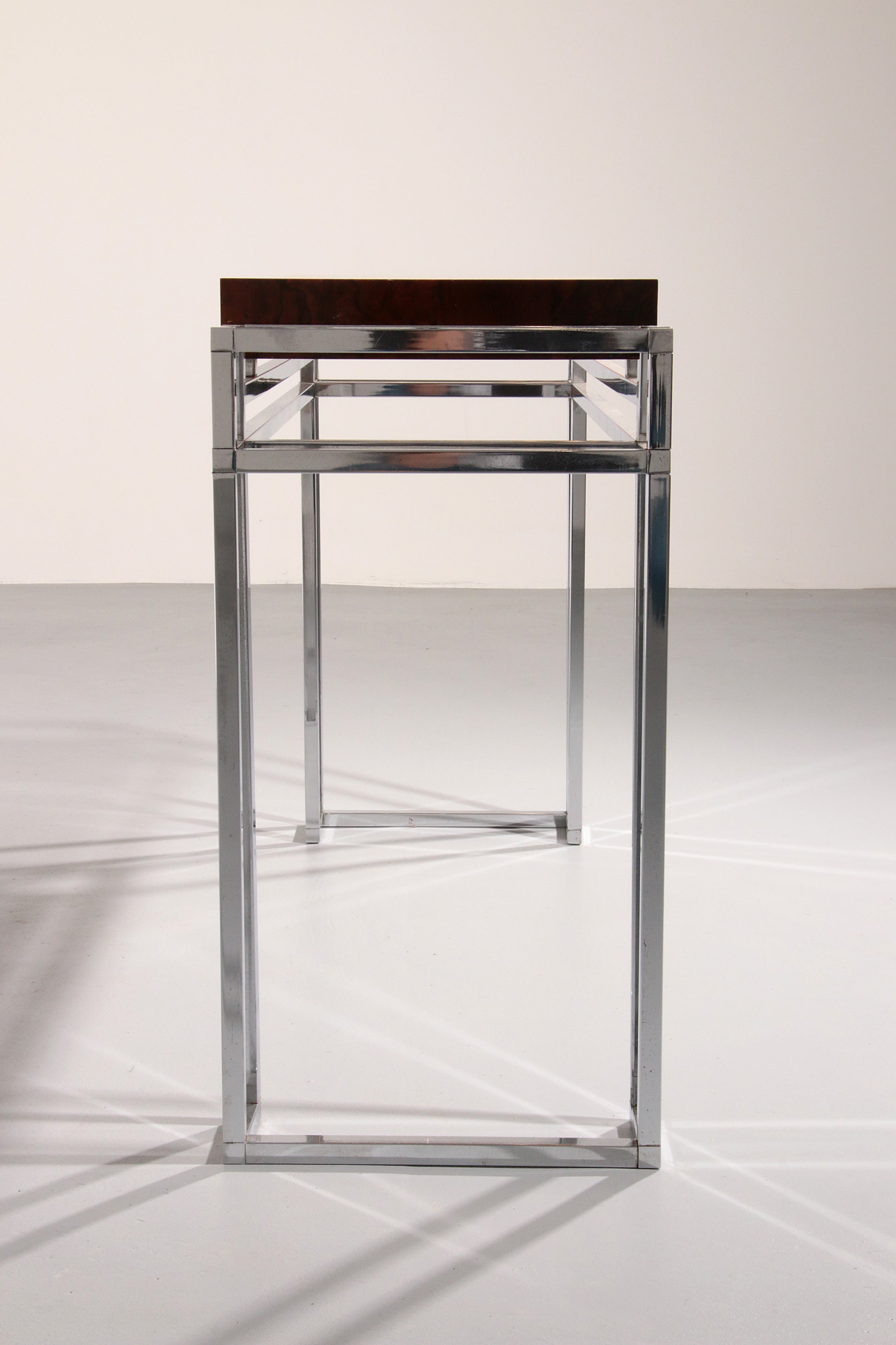 Chrome and Wood Console Table from Aldo Tura, 1970s