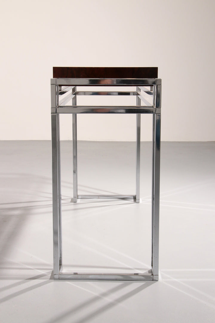 Chrome and Wood Console Table from Aldo Tura, 1970s