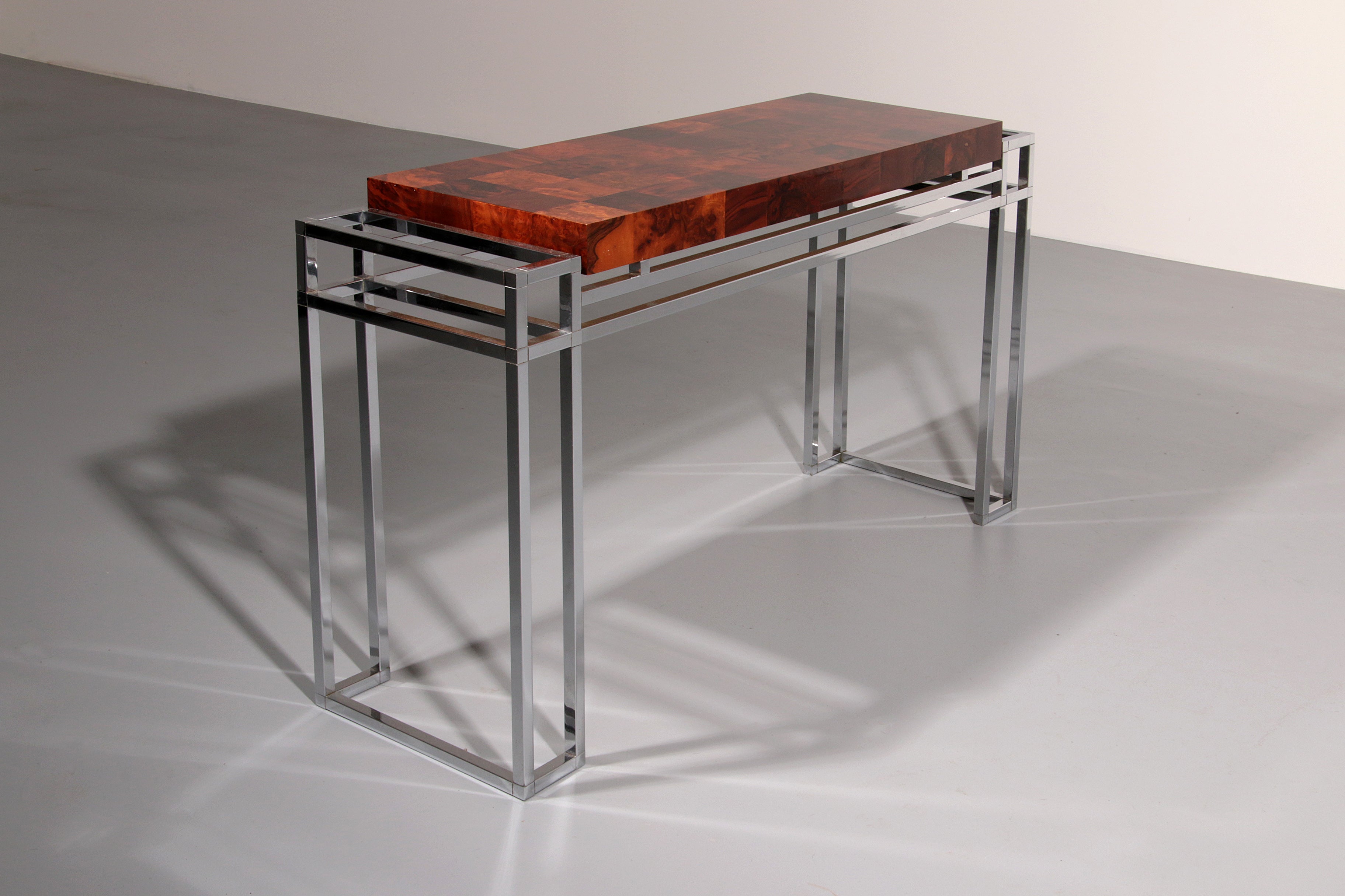 Chrome and Wood Console Table from Aldo Tura, 1970s
