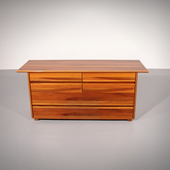 Italian Architectural Chest of Drawers in Walnut 1970 Italy