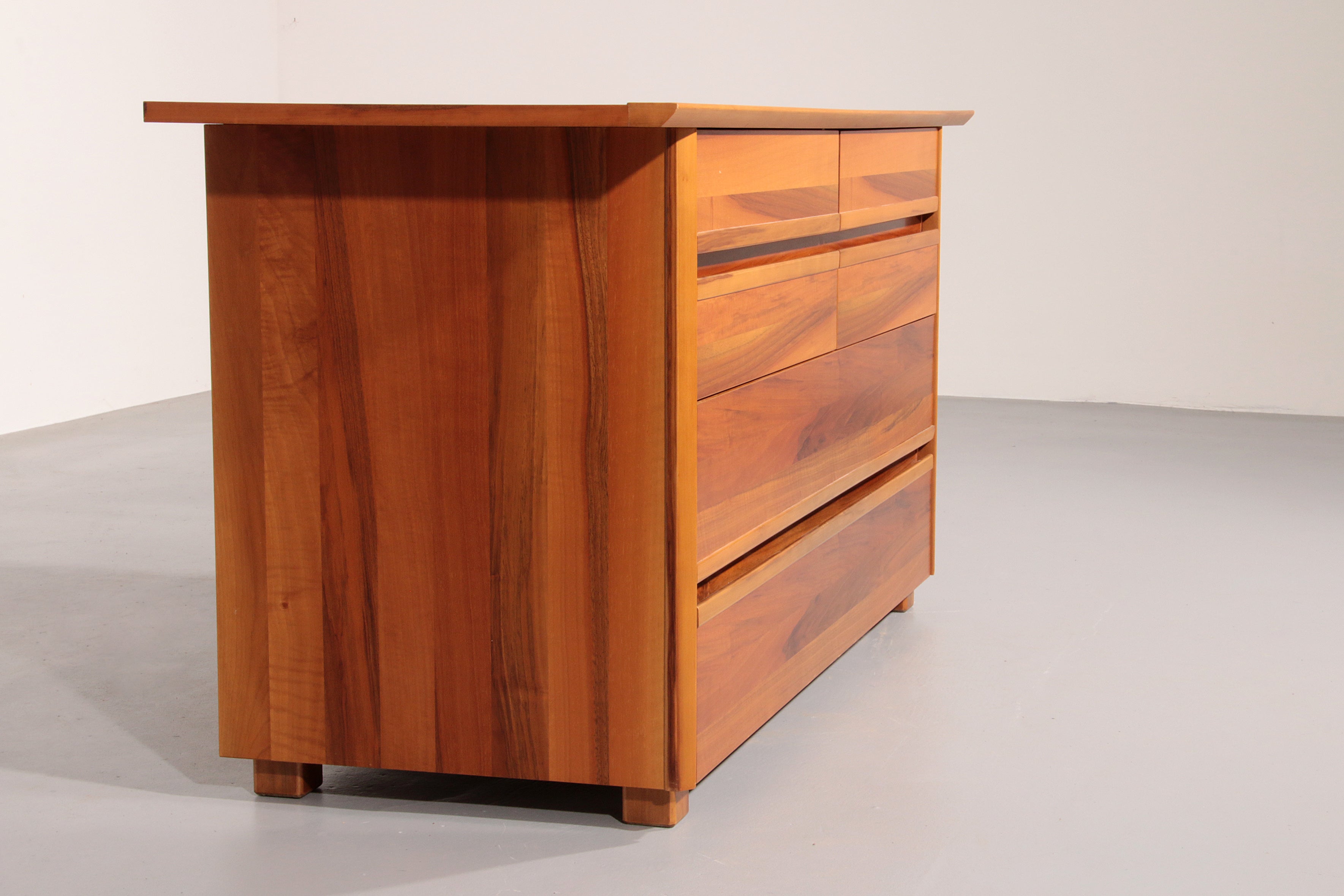Italian Architectural Chest of Drawers in Walnut 1970 Italy