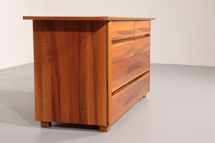 Italian Architectural Chest of Drawers in Walnut 1970 Italy