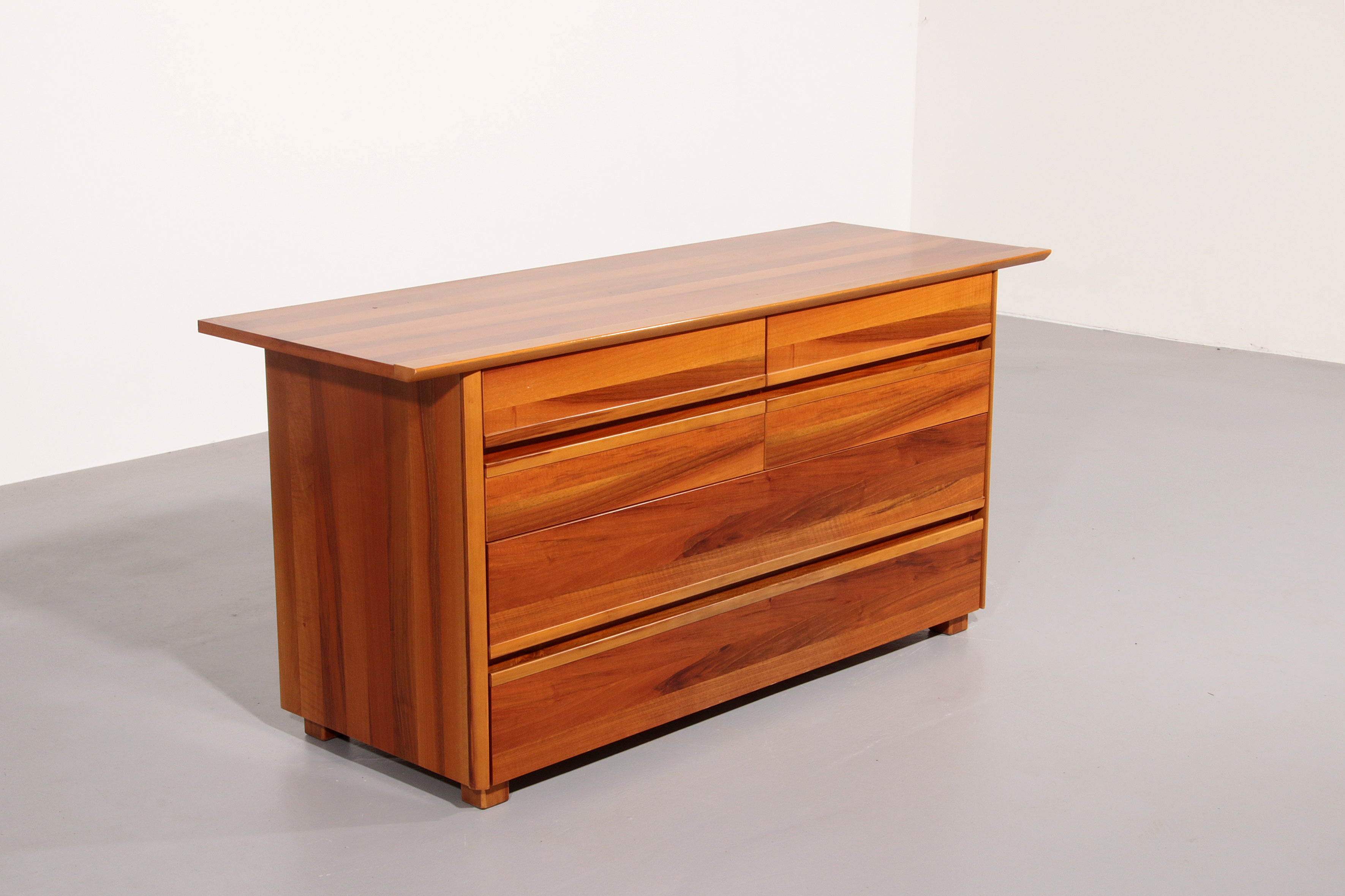 Italian Architectural Chest of Drawers in Walnut 1970 Italy