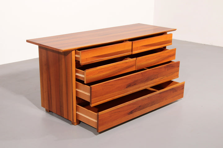 Italian Architectural Chest of Drawers in Walnut 1970 Italy