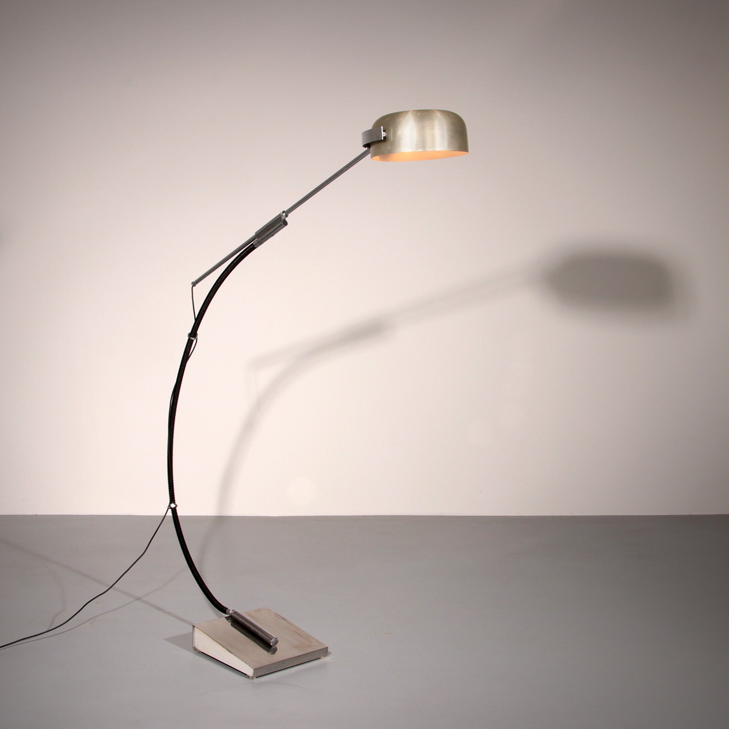 Iconic 1970s Chrome Arc Floor Lamp with Adjustable Swing Arm 1970 Italy