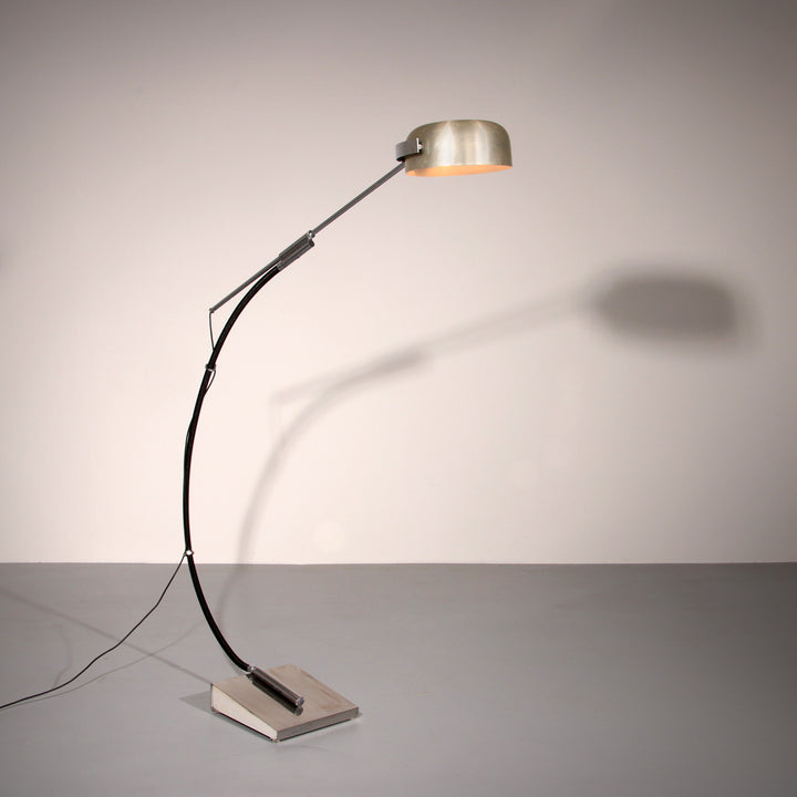 Iconic 1970s Chrome Arc Floor Lamp with Adjustable Swing Arm 1970 Italy