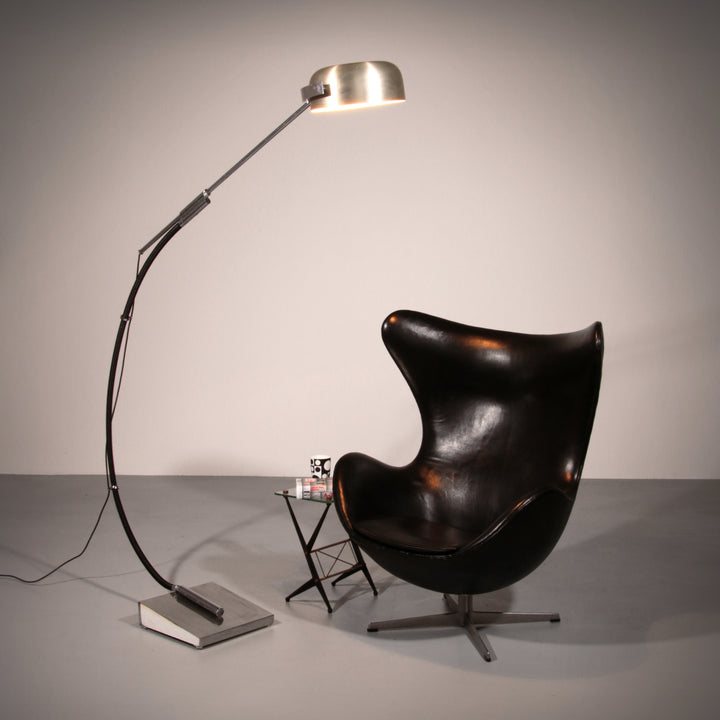Iconic 1970s Chrome Arc Floor Lamp with Adjustable Swing Arm 1970 Italy