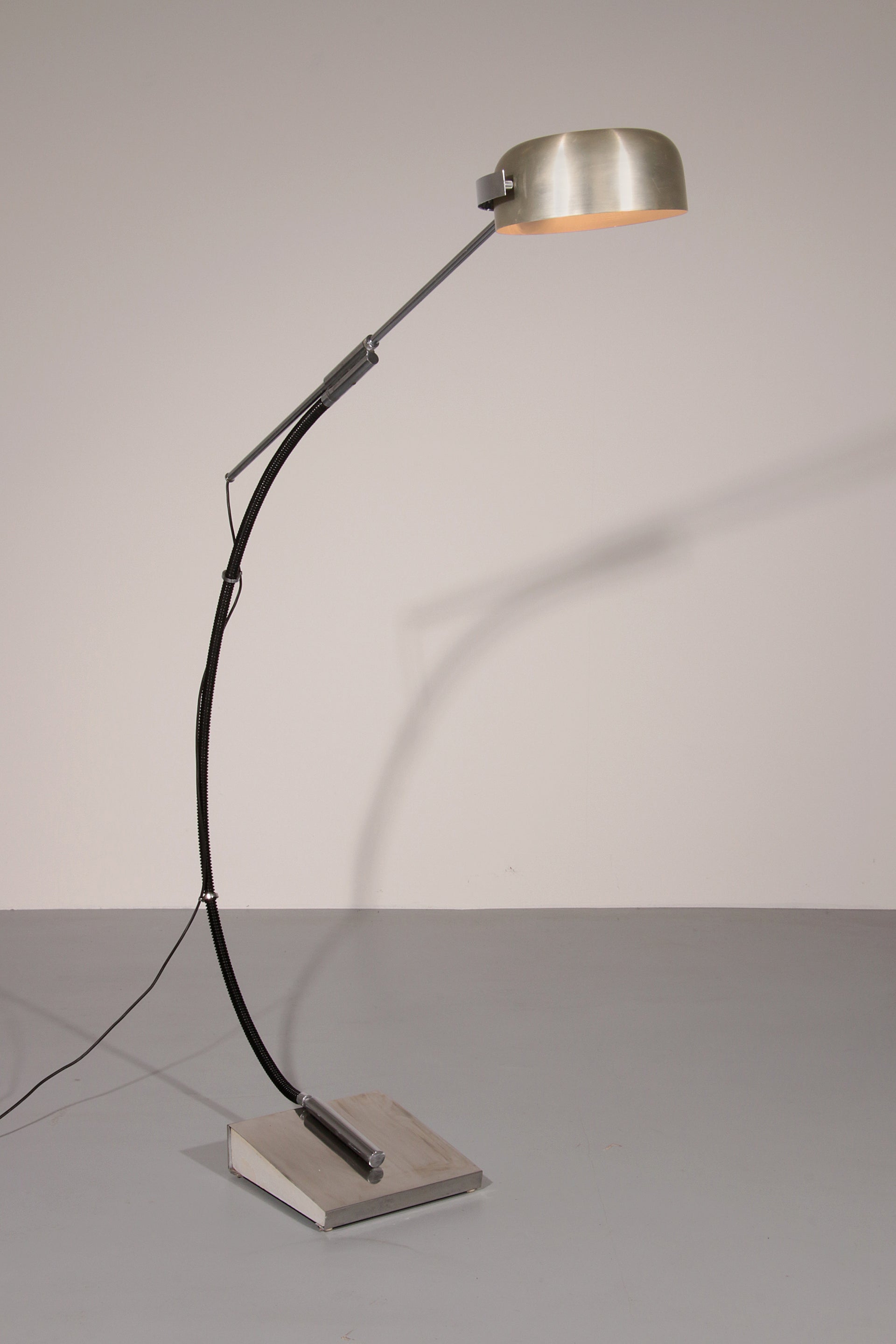 Iconic 1970s Chrome Arc Floor Lamp with Adjustable Swing Arm 1970 Italy