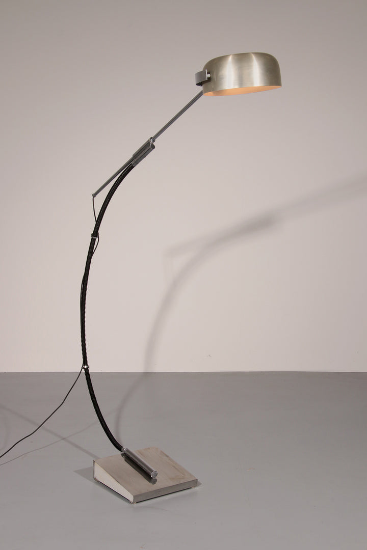 Iconic 1970s Chrome Arc Floor Lamp with Adjustable Swing Arm 1970 Italy