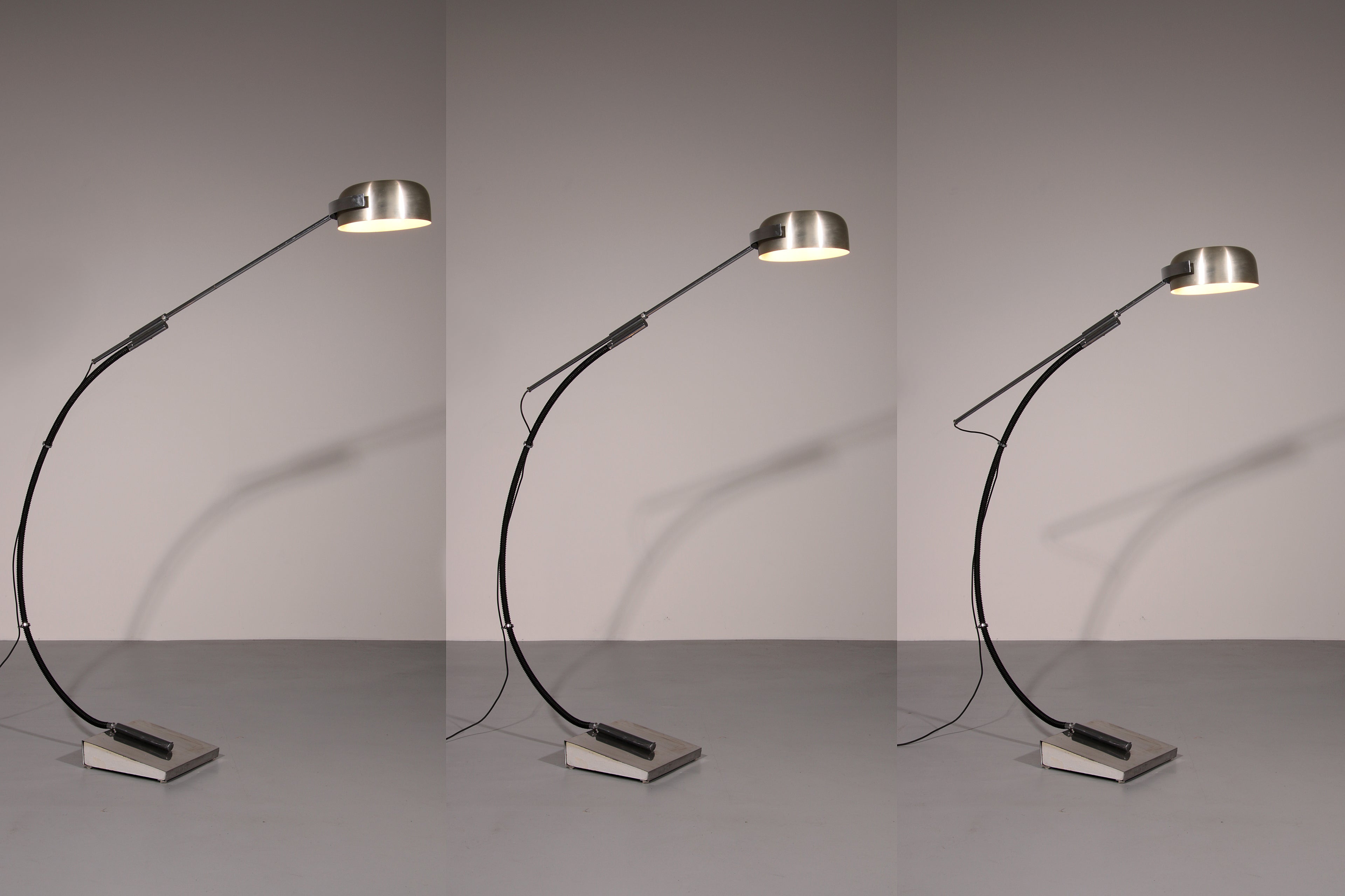 Iconic 1970s Chrome Arc Floor Lamp with Adjustable Swing Arm 1970 Italy