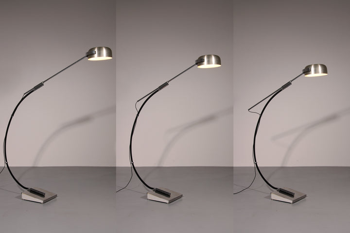 Iconic 1970s Chrome Arc Floor Lamp with Adjustable Swing Arm 1970 Italy