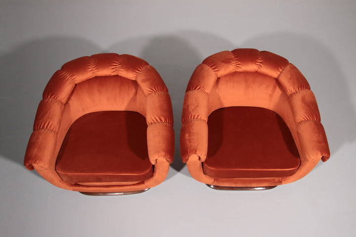 Italian Lounge Chairs from the 1950s in Orange Copper Velvet
