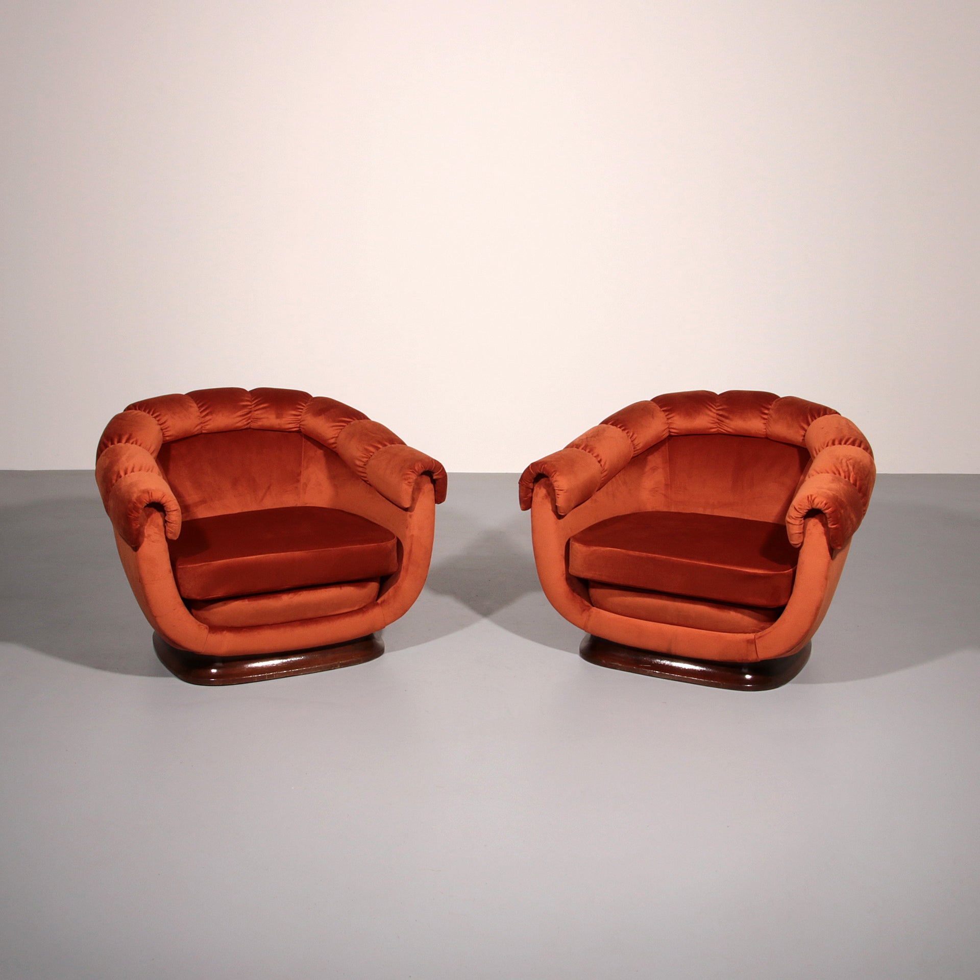 Italian Lounge Chairs from the 1950s in Orange Copper Velvet