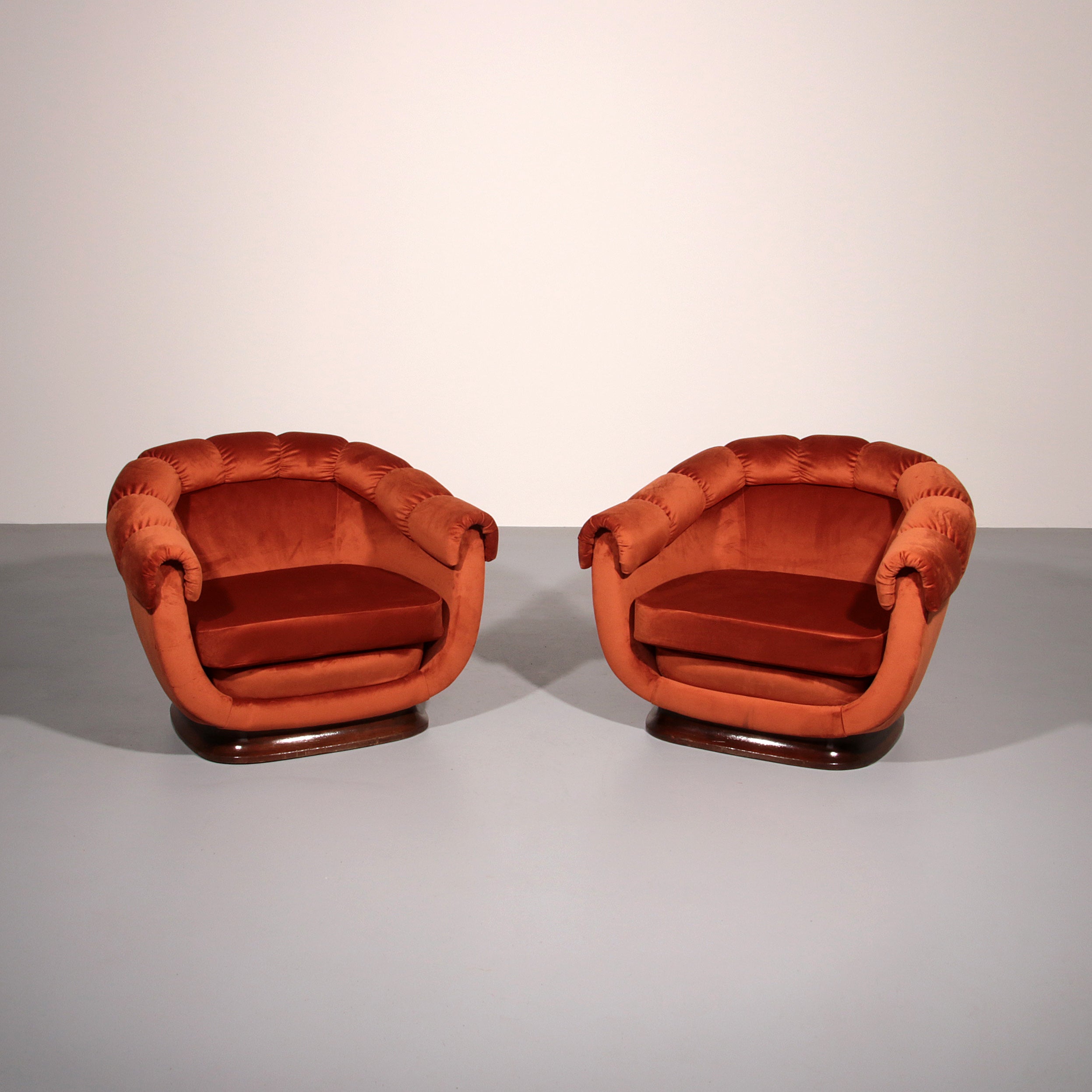 Italian Lounge Chairs from the 1950s in Orange Copper Velvet