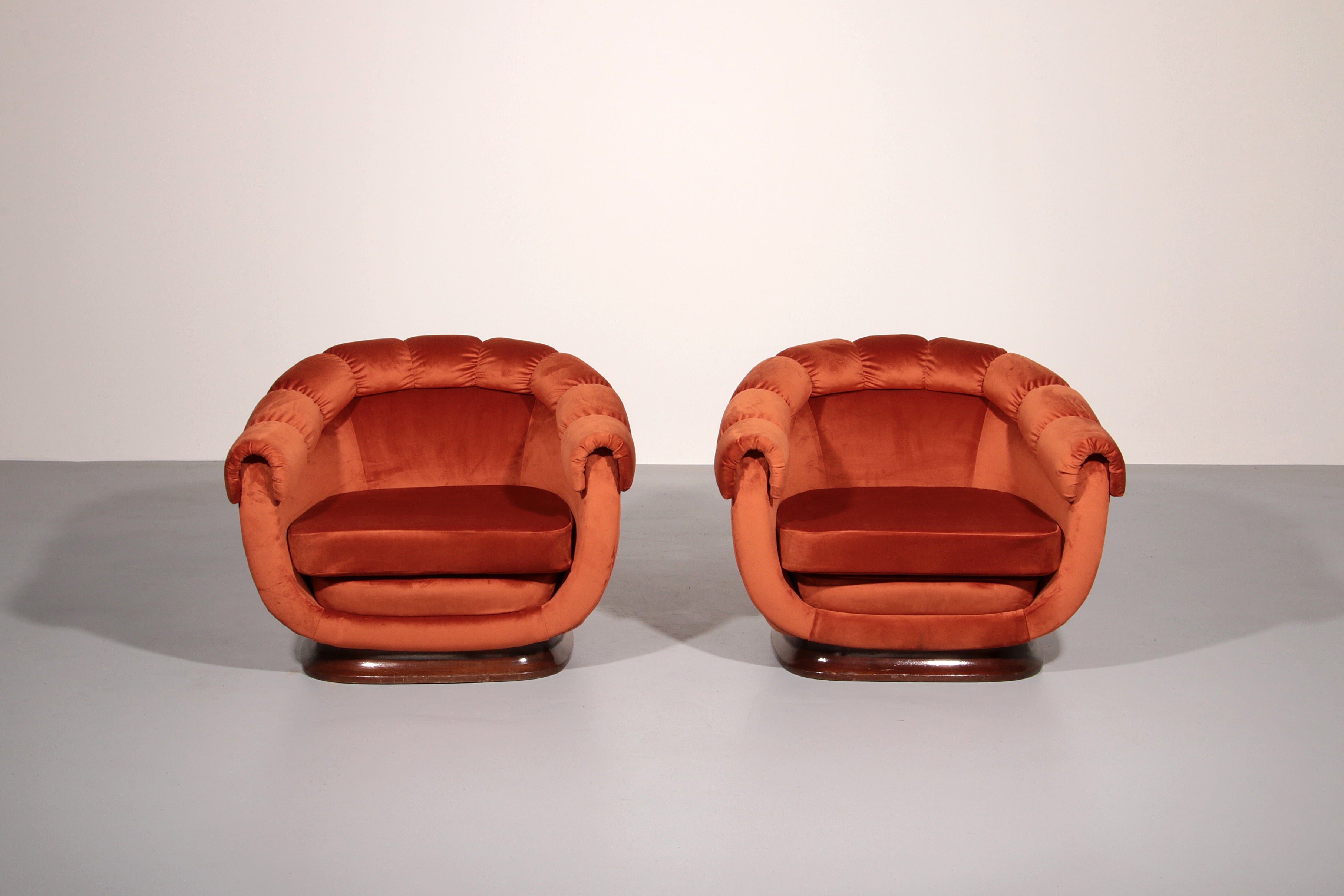 Italian Lounge Chairs from the 1950s in Orange Copper Velvet