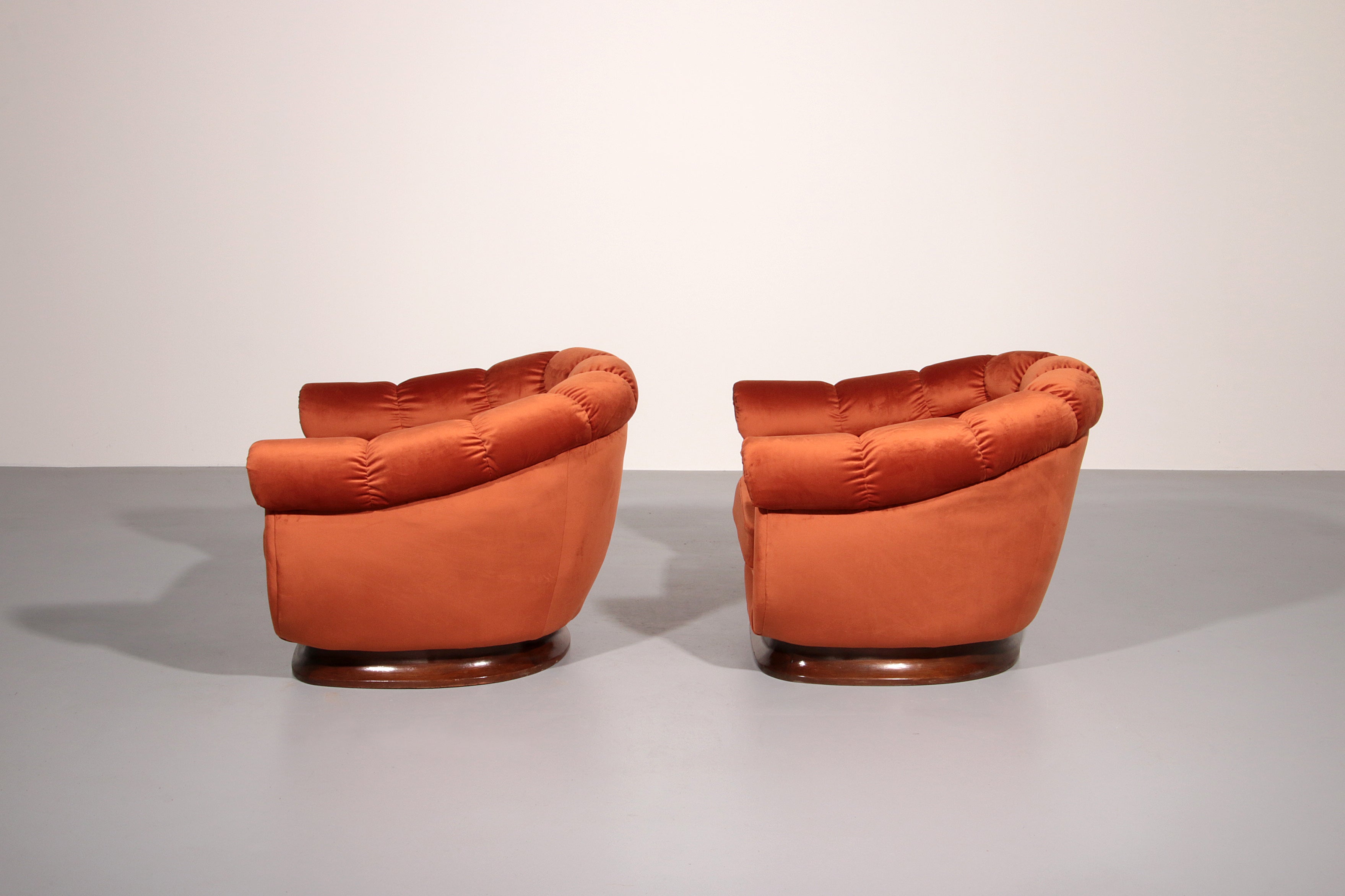 Italian Lounge Chairs from the 1950s in Orange Copper Velvet