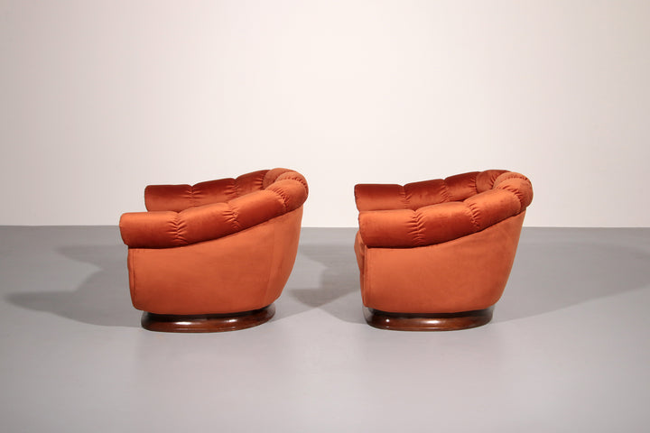 Italian Lounge Chairs from the 1950s in Orange Copper Velvet