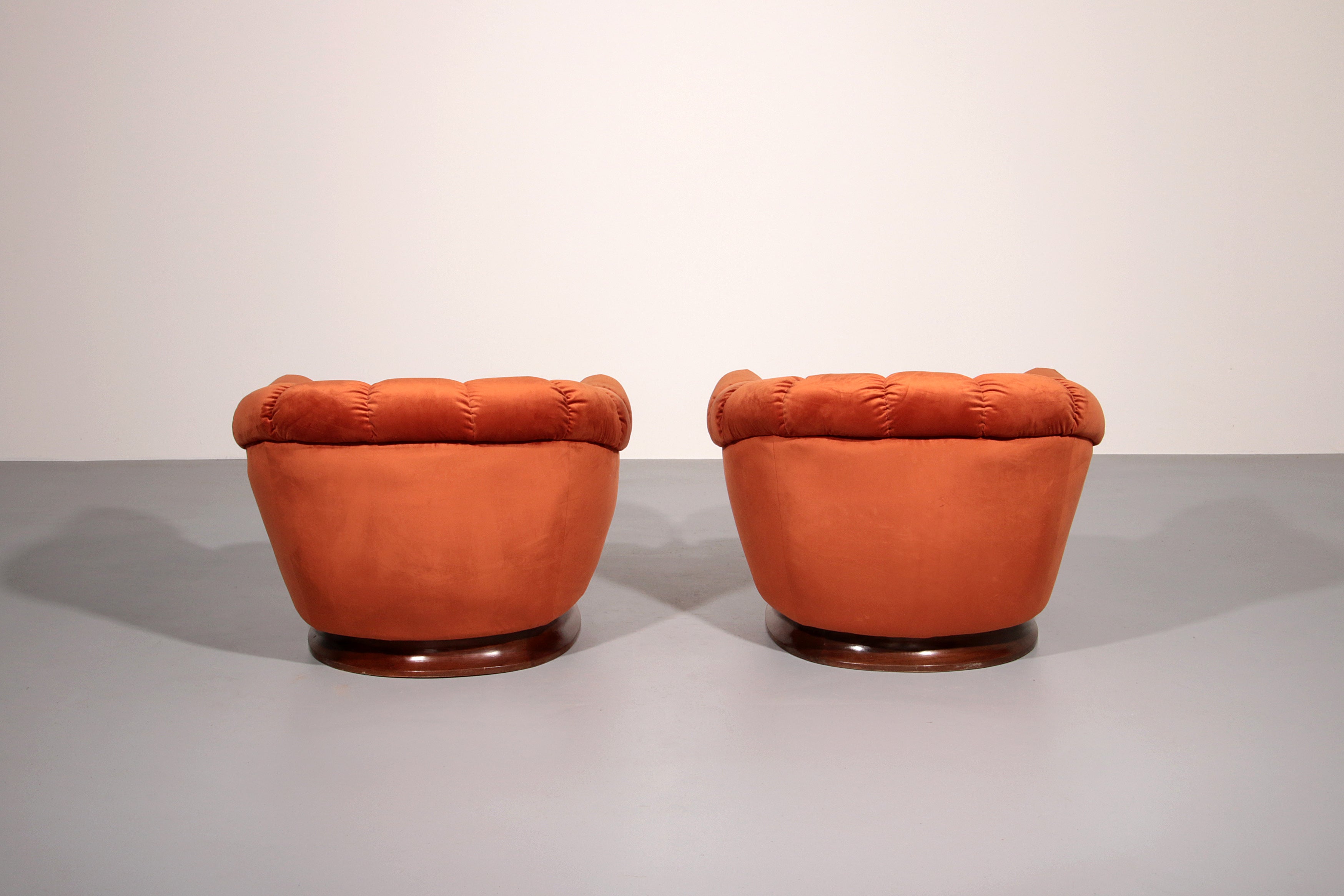 Italian Lounge Chairs from the 1950s in Orange Copper Velvet
