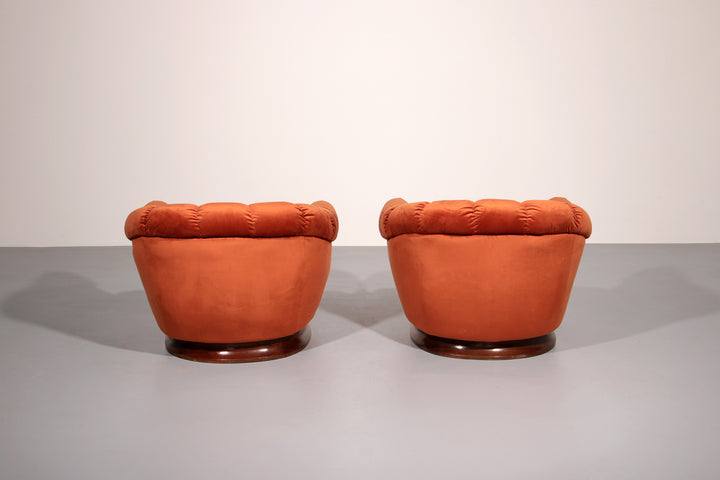 Italian Lounge Chairs from the 1950s in Orange Copper Velvet