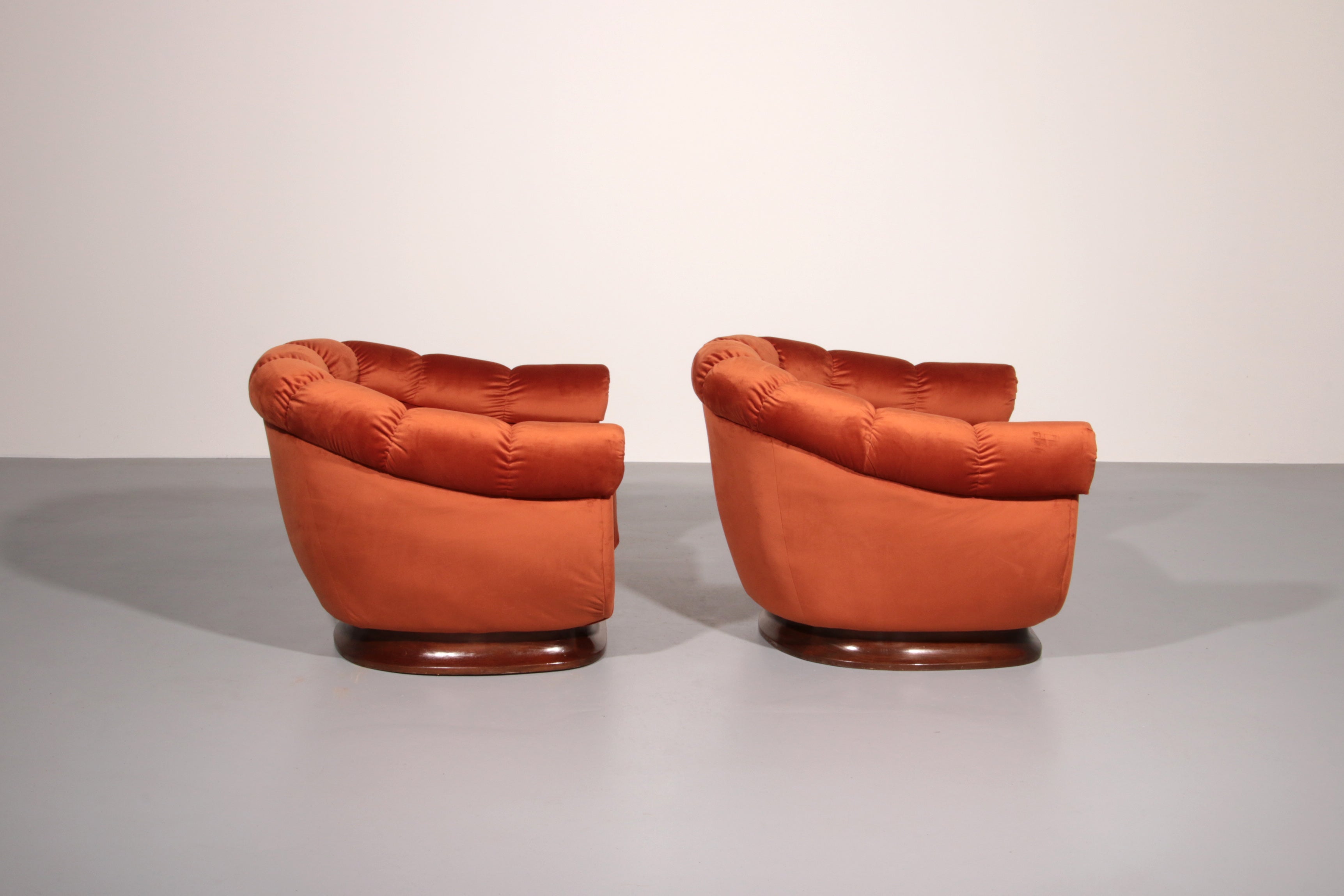 Italian Lounge Chairs from the 1950s in Orange Copper Velvet